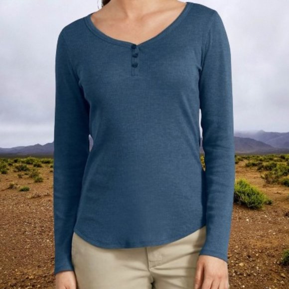 Dickies Tops - Dickies Women's Henley Long Sleeve Shirt Size Medium Color Dark Denim Blue NWT